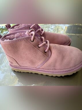 UGG Pink Suede Lace-Up Shearling Ankle Booties
